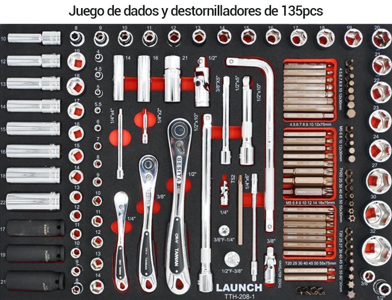 CARRO DE HERRAMIENTAS REPARACION RAPIDA 208PZS LAUNCH TTH-208 - Image 2