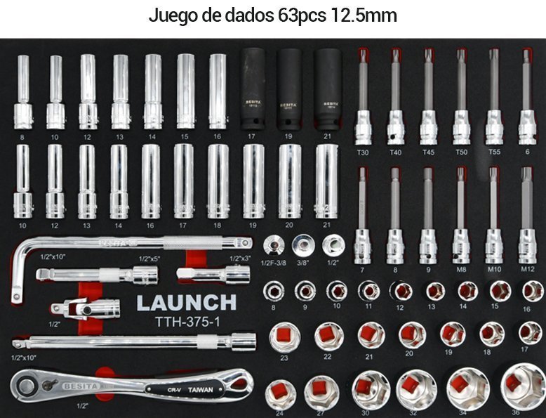 CARRO DE HERRAMIENTAS MECANICAS DE 375 PIEZAS LAUNCH TTH-375 - Image 2